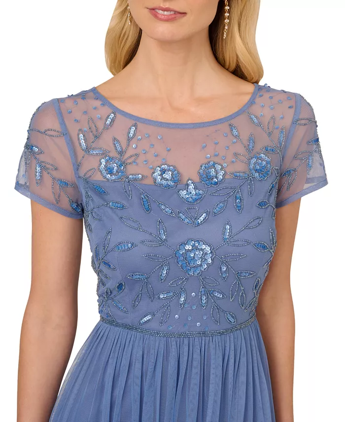 Alfani Adrianna Papell Women's Boat-Neck Beaded Mesh Dress Women's Fashion Shoes & Accessories