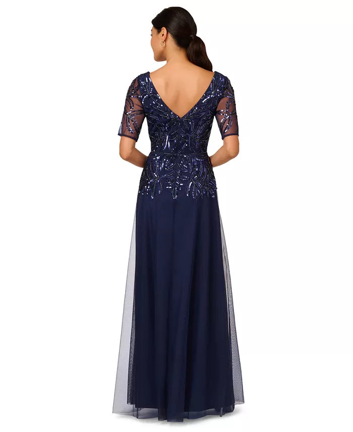 Alfani Adrianna Papell Women's Embellished Mesh V-Neck Gown Women's Fashion Shoes & Accessories