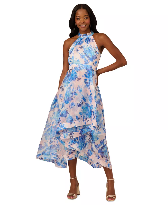 Alfani Adrianna Papell Women's Floral Halter High-Low Midi Dress Women's Fashion Shoes & Accessories