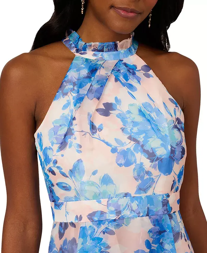 Alfani Adrianna Papell Women's Floral Halter High-Low Midi Dress Women's Fashion Shoes & Accessories