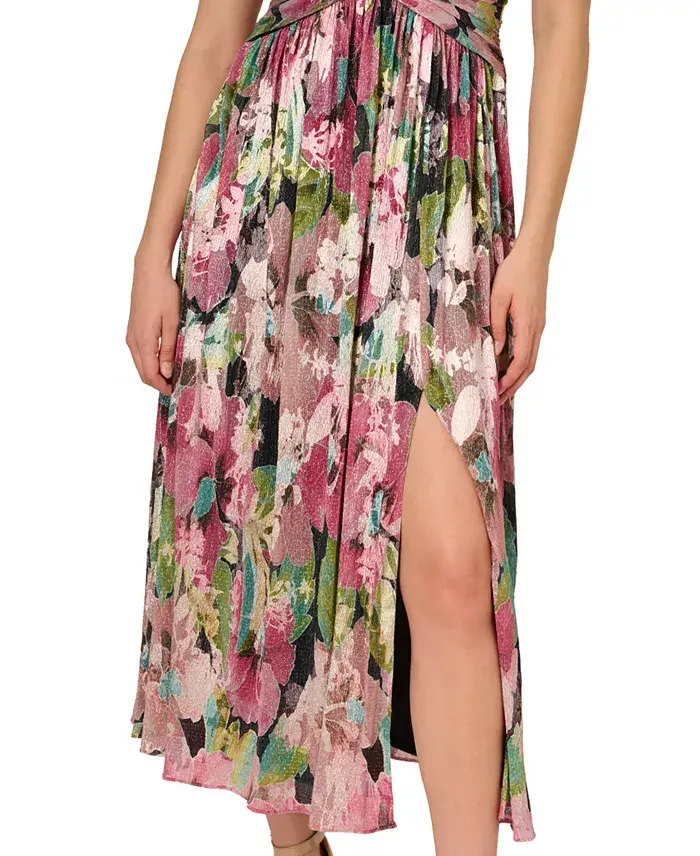 Alfani Adrianna Papell Women's Floral Metallic Crinkle Gown Women's Fashion Shoes & Accessories