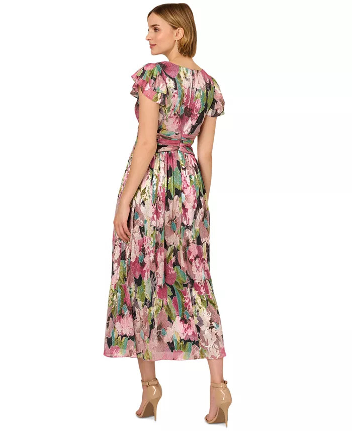 Alfani Adrianna Papell Women's Floral Metallic Crinkle Gown Women's Fashion Shoes & Accessories