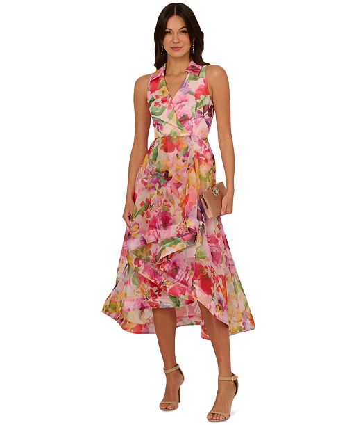 alfani Adrianna Papell Women's Floral-Print High-Low Dress Women's Fashion Shoes & Accessories