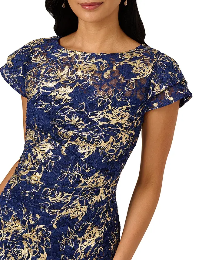 Alfani Adrianna Papell Women's Lace Foil Flutter-Sleeve Sheath Dress Women's Fashion Shoes & Accessories