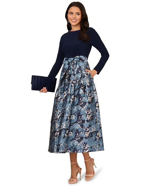 alfani Adrianna Papell Women's Long-Sleeve Jacquard Ball Gown Women's Fashion Shoes & Accessories