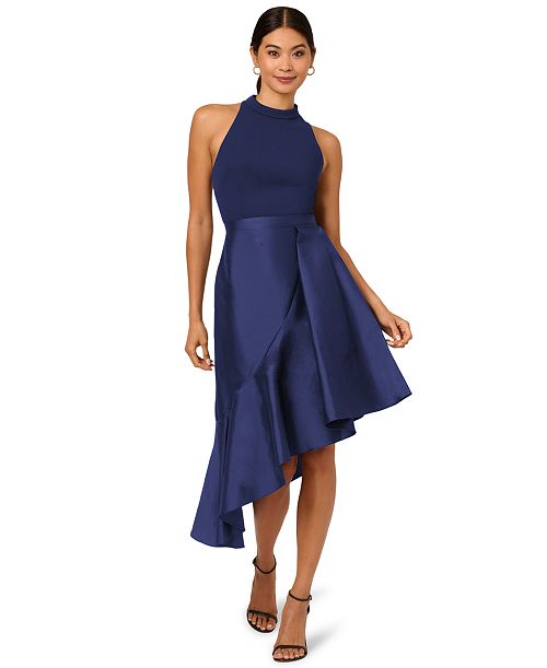 alfani Adrianna Papell Women's Mixed-Media Ruffle-Trim Dress Women's Fashion Shoes & Accessories