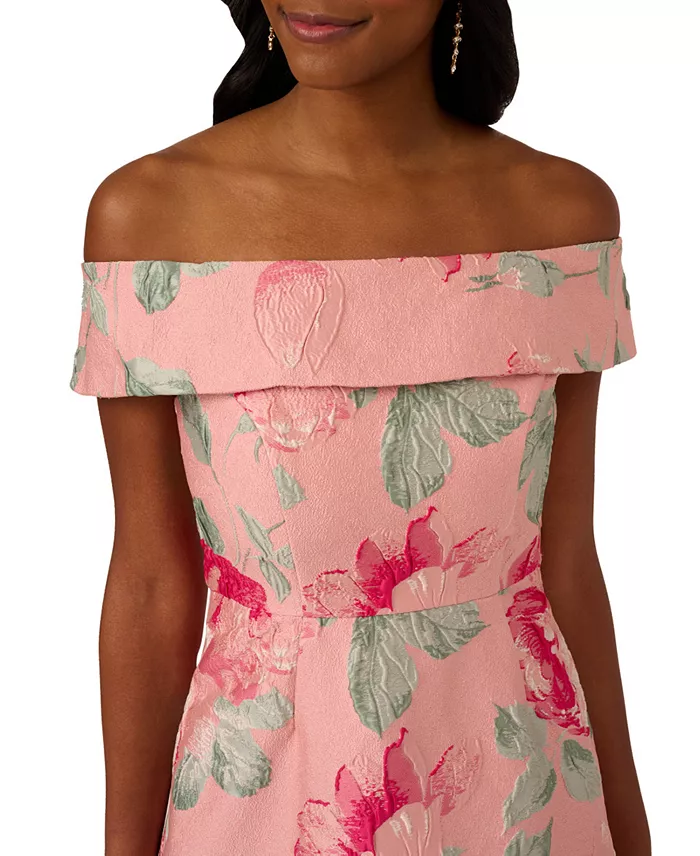 Alfani Adrianna Papell Women's Off-The-Shoulder Floral-Jacquard Dress Women's Fashion Shoes & Accessories