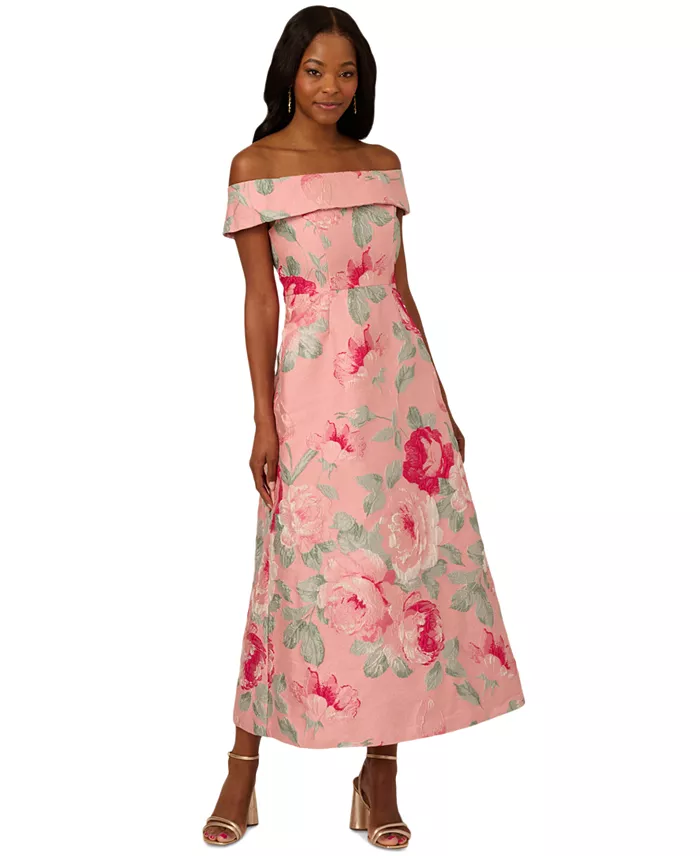 Alfani Adrianna Papell Women's Off-The-Shoulder Floral-Jacquard Dress Women's Fashion Shoes & Accessories
