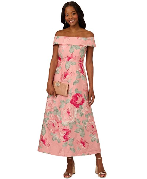 alfani Adrianna Papell Women's Off-The-Shoulder Floral-Jacquard Dress Women's Fashion Shoes & Accessories