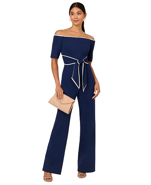 alfani Adrianna Papell Women's Off-The-Shoulder Jumpsuit Women's Fashion Shoes & Accessories