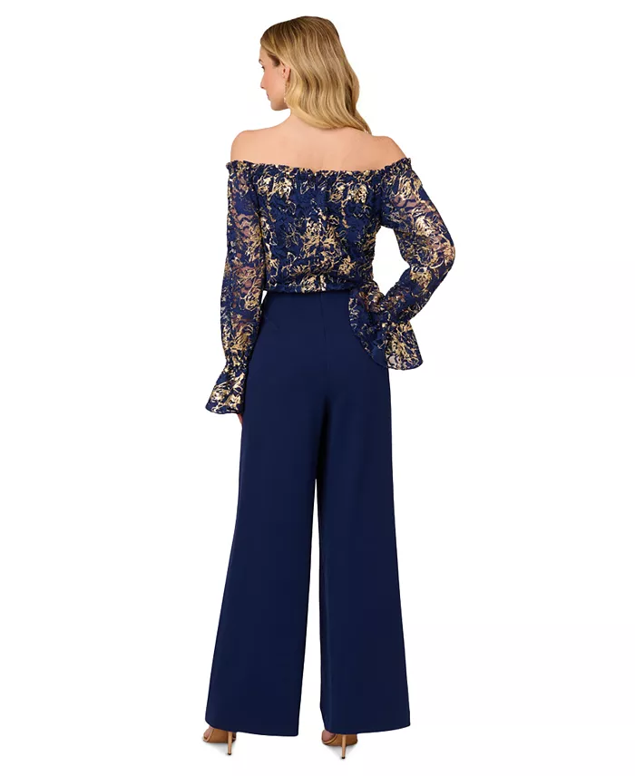 Alfani Adrianna Papell Women's Off-The-Shoulder Lace & Crepe Jumpsuit Women's Fashion Shoes & Accessories