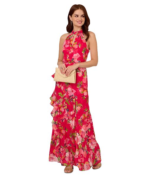 alfani Adrianna Papell Women's Printed Chiffon Mermaid Dress Women's Fashion Shoes & Accessories