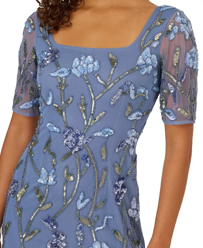 Alfani Adrianna Papell Women's Square-Neck Beaded Mesh Gown Women's Fashion Shoes & Accessories