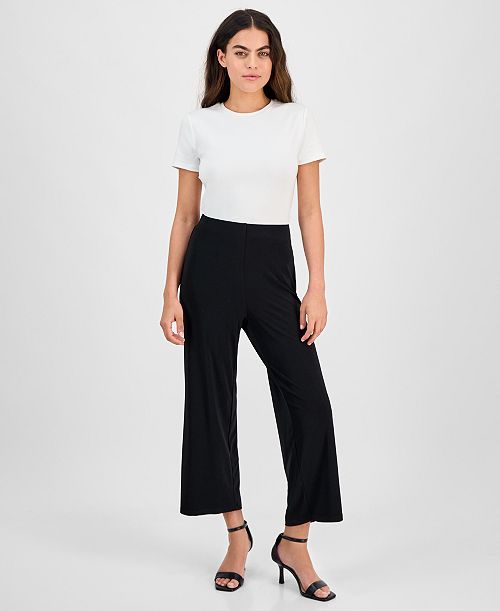 alfani AK Anne Klein Petite Mid-Rise Cropped Wide-Leg Pants Women's Fashion Shoes & Accessories