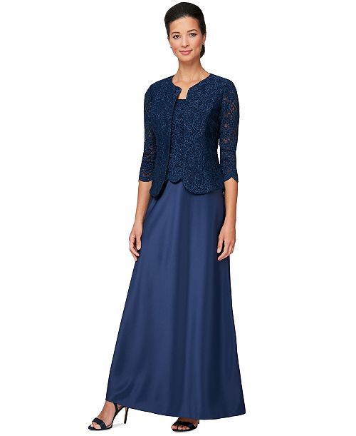 alfani Alex Evenings Lace Jacket & Lace-Top Gown Women's Fashion Shoes & Accessories