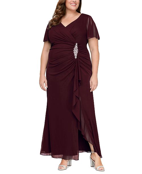 alfani Alex Evenings Plus Size Flutter-Sleeve Embellished-Trim Gown Women's Fashion Shoes & Accessories