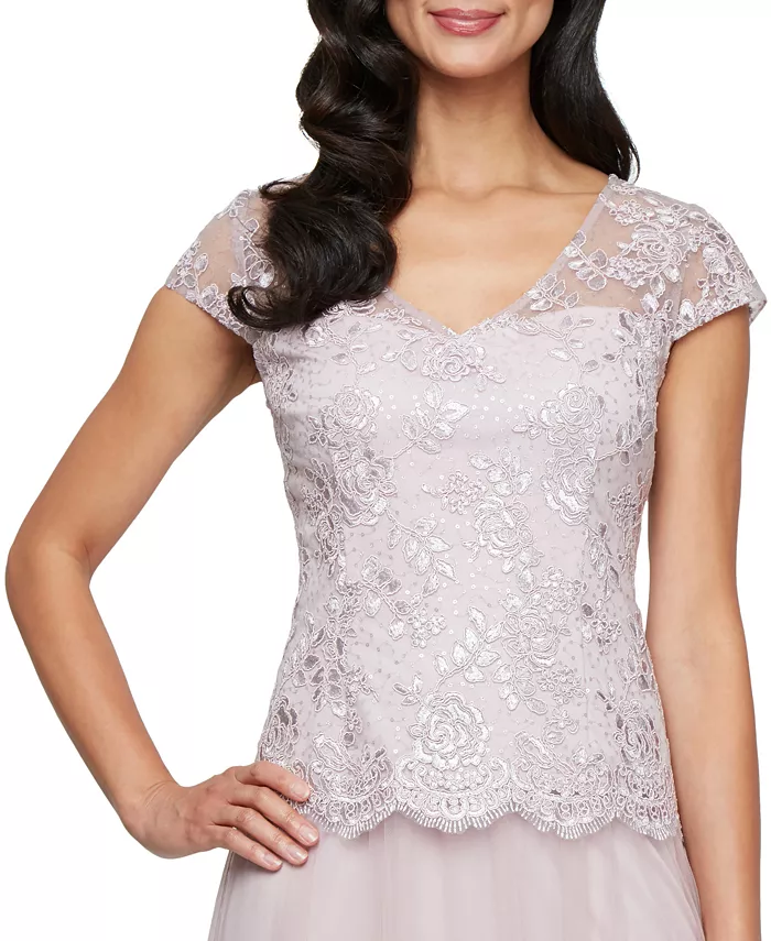 Alfani Alex Evenings Women's Embroidered-Chiffon Tulle-Skirt Gown Women's Fashion Shoes & Accessories