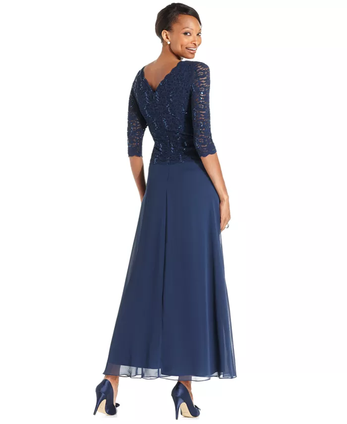 Alfani Alex Evenings Women's Sequin Embellished Lace Top Gown Women's Fashion Shoes & Accessories