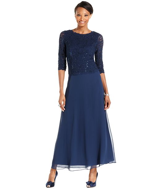 alfani Alex Evenings Women's Sequin Embellished Lace Top Gown Women's Fashion Shoes & Accessories