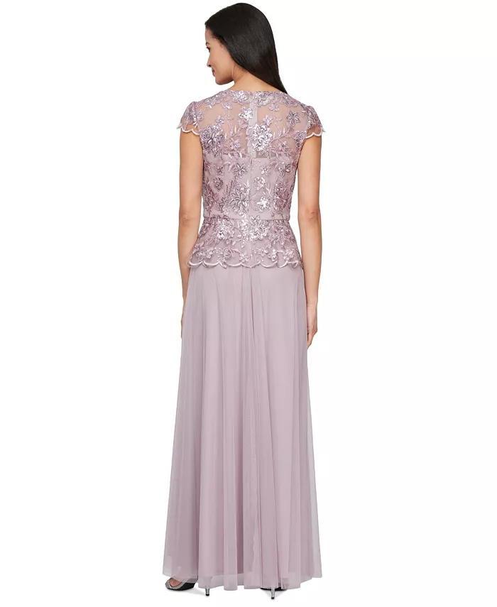 Alfani Alex Evenings Women's V-Neck Cap-Sleeve Embroidered Gown Women's Fashion Shoes & Accessories
