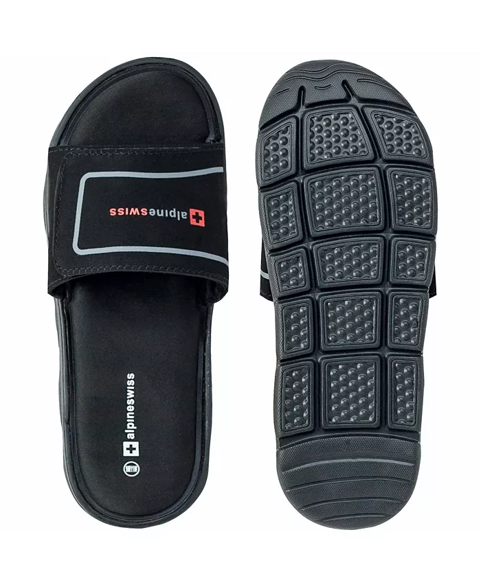 Alfani Alpine Swiss Men's Gabe Men Slide Sandals Shock-absorbing Foam Insole For Arch Support Adjustable Strap Athletic Sandals Anti-Slip Traction EVA Foam Outsole Men's Shoes