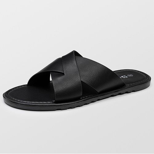 Alpine Swiss Men's Hugo Faux Leather Slide Sandals Dressy Comfortable Shoes Men's Shoes