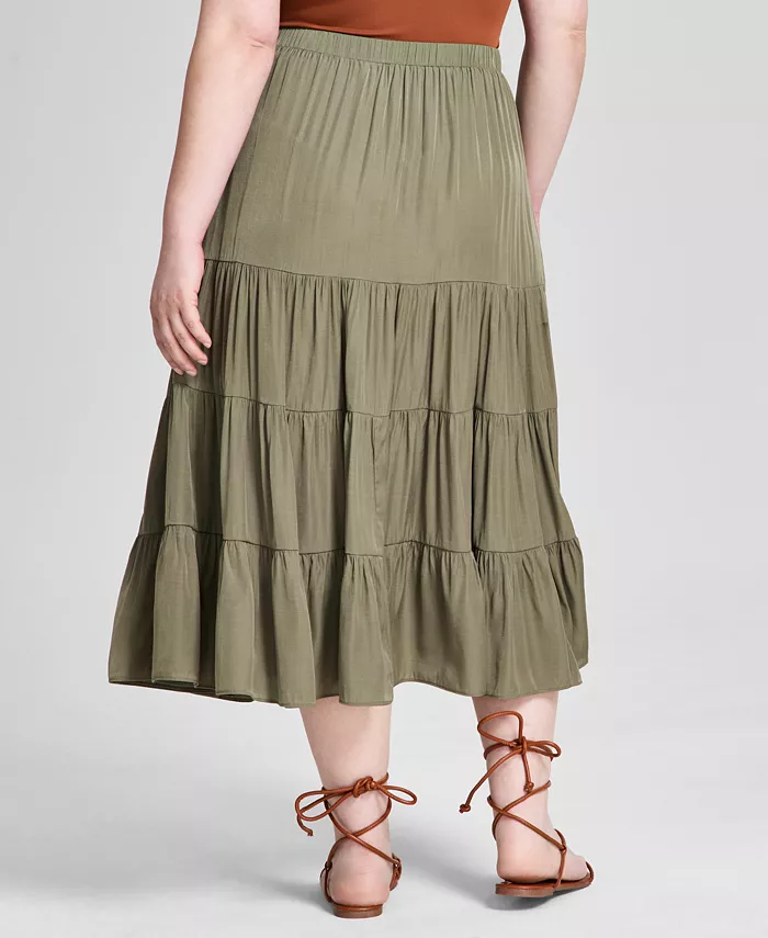 Alfani And Now This Plus Size Pull-On Tiered Midi Skirt Women's Fashion Shoes & Accessories