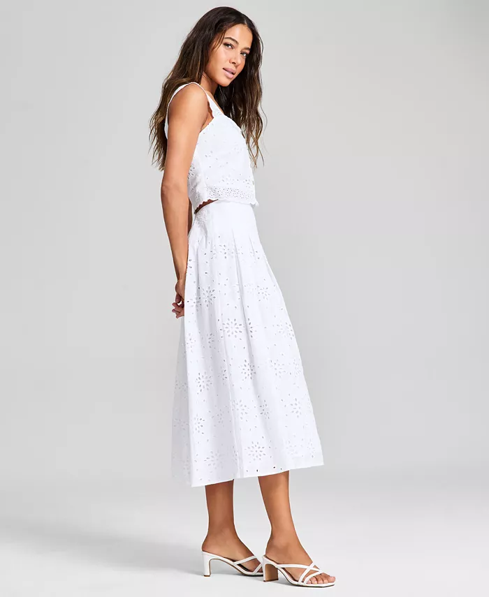 Alfani And Now This Women's Cotton Eyelet Midi Skirt Exclusively At Macy's Women's Fashion Shoes & Accessories