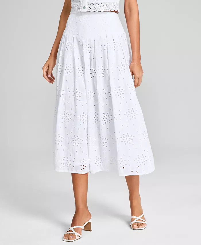 Alfani And Now This Women's Cotton Eyelet Midi Skirt Exclusively At Macy's Women's Fashion Shoes & Accessories