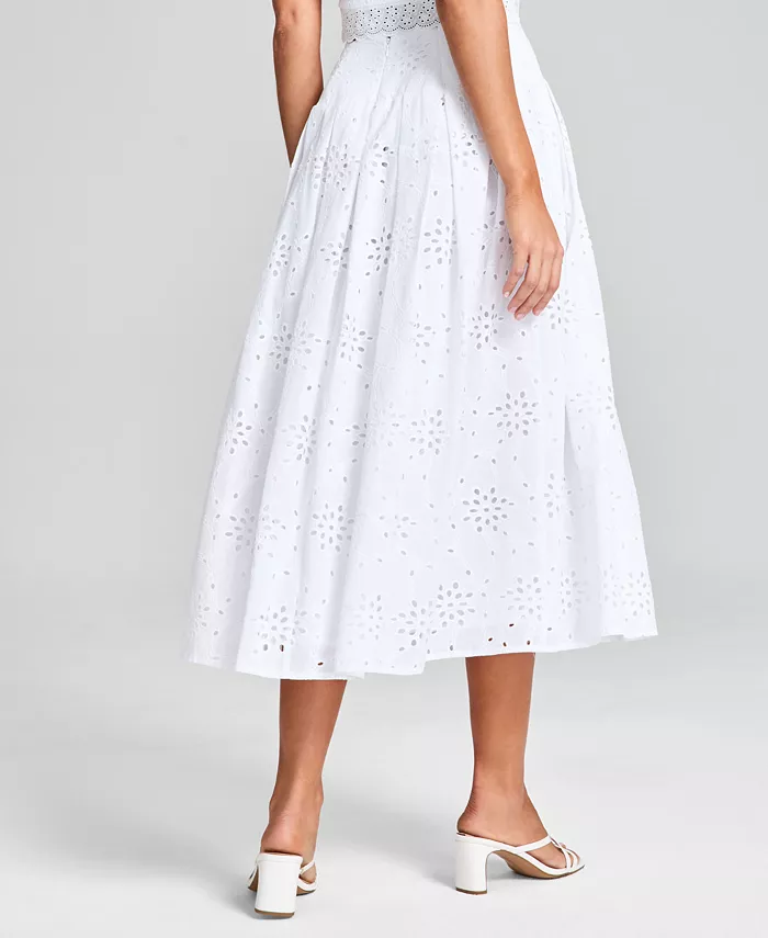 Alfani And Now This Women's Cotton Eyelet Midi Skirt Exclusively At Macy's Women's Fashion Shoes & Accessories
