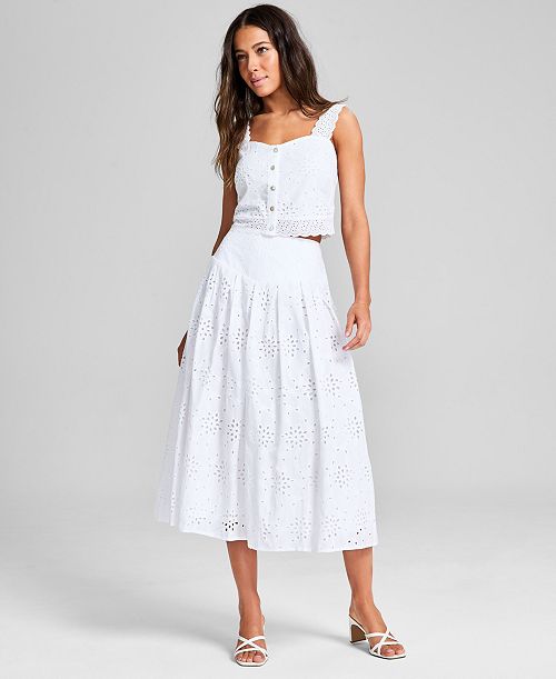alfani And Now This Women's Cotton Eyelet Midi Skirt Exclusively at Macy's Women's Fashion Shoes & Accessories