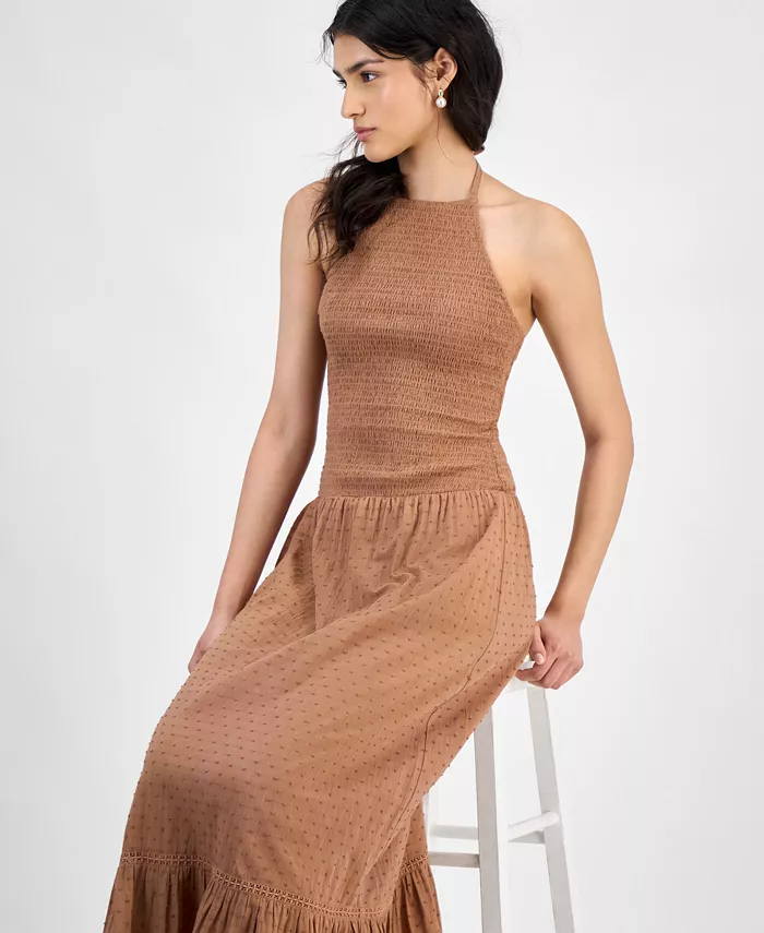 Alfani And Now This Women's Cotton Smocked Halter Maxi Dress Exclusively At Macy's Women's Fashion Shoes & Accessories
