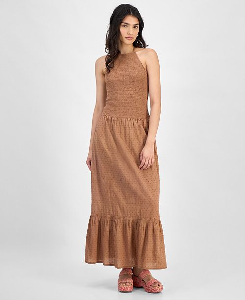alfani And Now This Women's Cotton Smocked Halter Maxi Dress Exclusively at Macy's Women's Fashion Shoes & Accessories