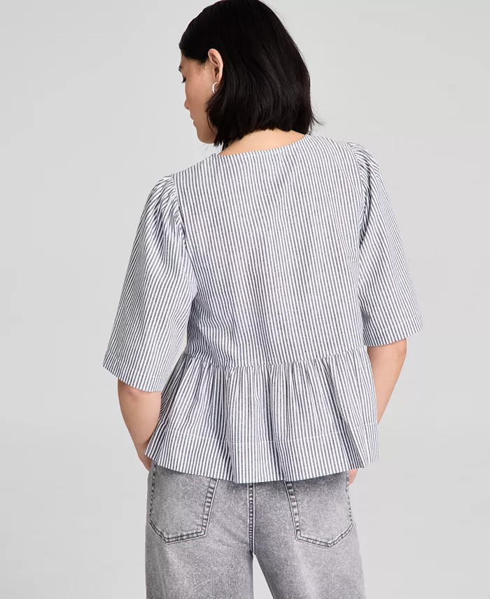 Alfani And Now This Women's Cotton Tie-Front Peplum Top Exclusively At Macy's Women's Fashion Shoes & Accessories
