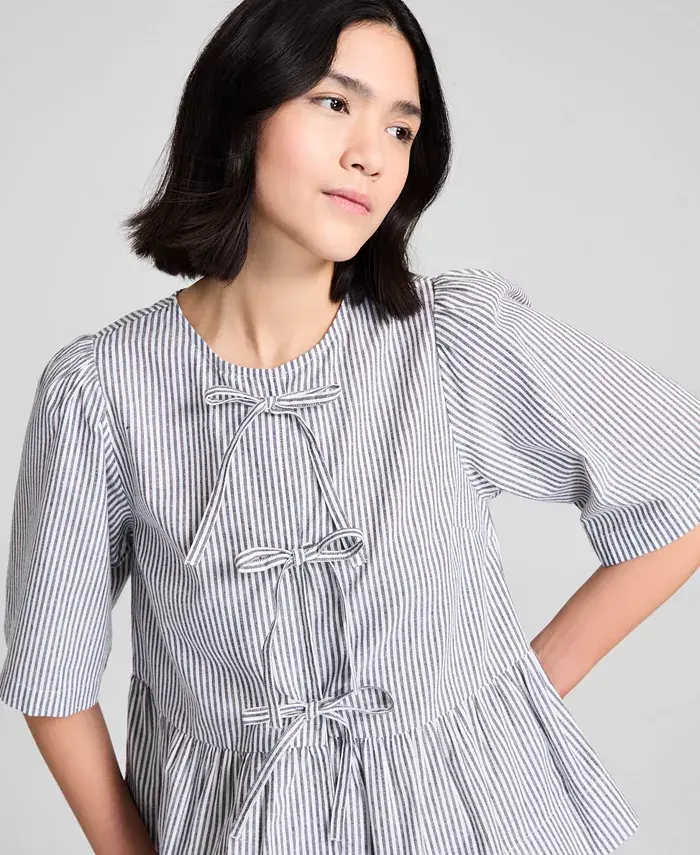Alfani And Now This Women's Cotton Tie-Front Peplum Top Exclusively At Macy's Women's Fashion Shoes & Accessories