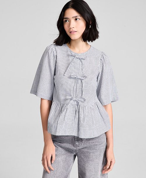 alfani And Now This Women's Cotton Tie-Front Peplum Top Exclusively at Macy's Women's Fashion Shoes & Accessories