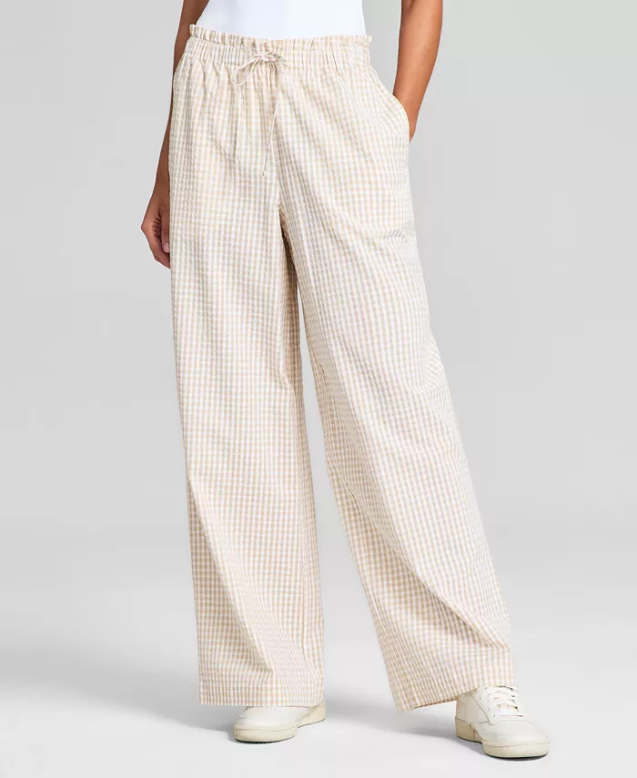 Alfani And Now This Women's Cotton Tie-Waist Wide-Leg Pants Exclusively At Macy's Women's Fashion Shoes & Accessories