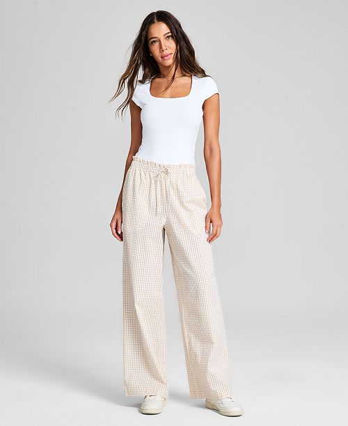 alfani And Now This Women's Cotton Tie-Waist Wide-Leg Pants Exclusively at Macy's Women's Fashion Shoes & Accessories