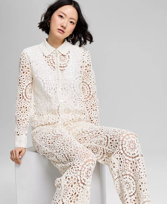 Alfani And Now This Women's Crochet Woven Blouse & Pants Exclusively At Macy's Women's Fashion Shoes & Accessories