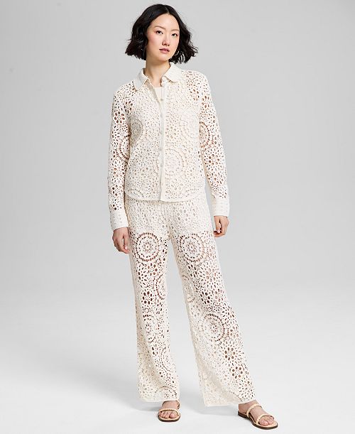 alfani And Now This Women's Crochet Woven Blouse & Pants Exclusively at Macy's Women's Fashion Shoes & Accessories