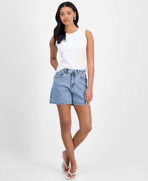 alfani And Now This Women's Drawstring Denim Shorts Exclusively at Macy's Women's Fashion Shoes & Accessories