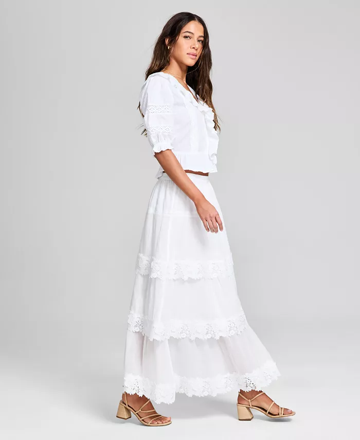 Alfani And Now This Women's Lace-Trim Tiered Maxi Skirt Exclusively At Macy's Women's Fashion Shoes & Accessories