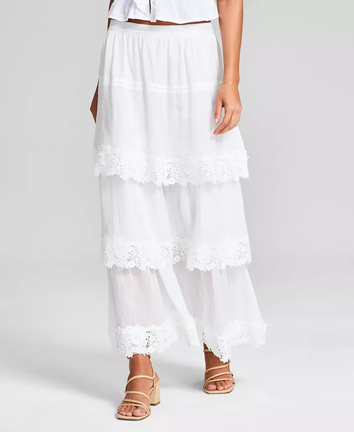 Alfani And Now This Women's Lace-Trim Tiered Maxi Skirt Exclusively At Macy's Women's Fashion Shoes & Accessories