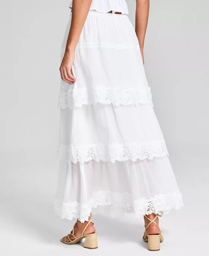 Alfani And Now This Women's Lace-Trim Tiered Maxi Skirt Exclusively At Macy's Women's Fashion Shoes & Accessories