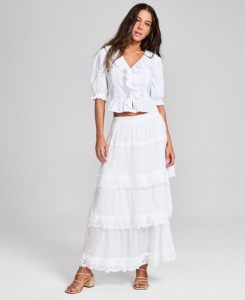 alfani And Now This Women's Lace-Trim Tiered Maxi Skirt Exclusively at Macy's Women's Fashion Shoes & Accessories