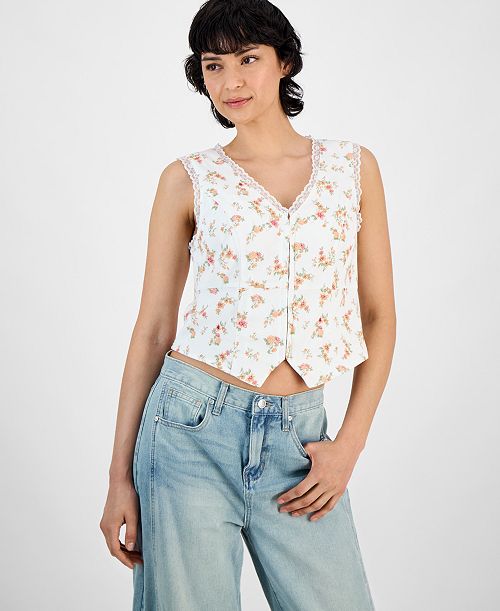 alfani And Now This Women's Lace-Trim V-Neck Woven Vest Exclusively at Macy's Women's Fashion Shoes & Accessories