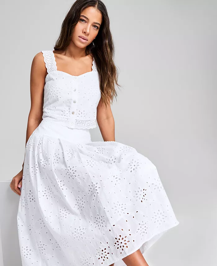 Alfani And Now This Women's Sleeveless Eyelet Tank Top & Midi Skirt Exclusively At Macy's Women's Fashion Shoes & Accessories