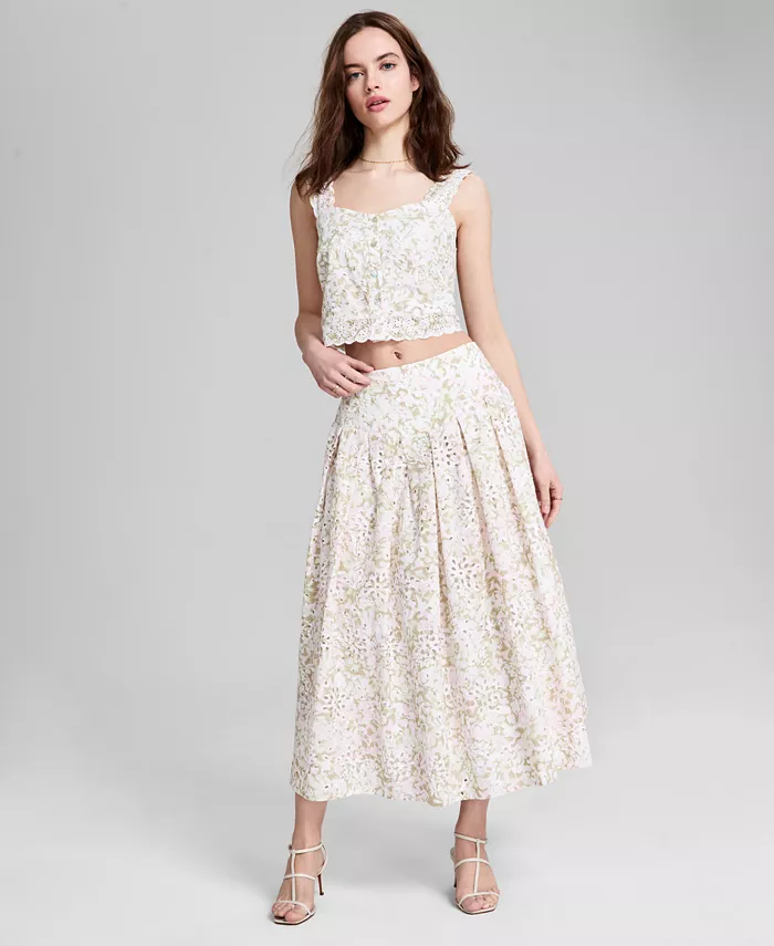 Alfani And Now This Women's Sleeveless Eyelet Tank Top & Midi Skirt Exclusively At Macy's Women's Fashion Shoes & Accessories