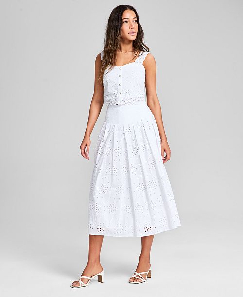 alfani And Now This Women's Sleeveless Eyelet Tank Top & Midi Skirt Exclusively at Macy's Women's Fashion Shoes & Accessories
