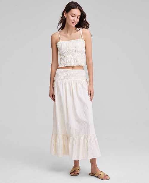 alfani And Now This Women's Smocked Seersucker Maxi Skirt Exclusively at Macy's Women's Fashion Shoes & Accessories